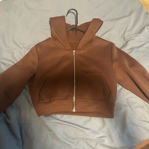 Brown cropped zip up